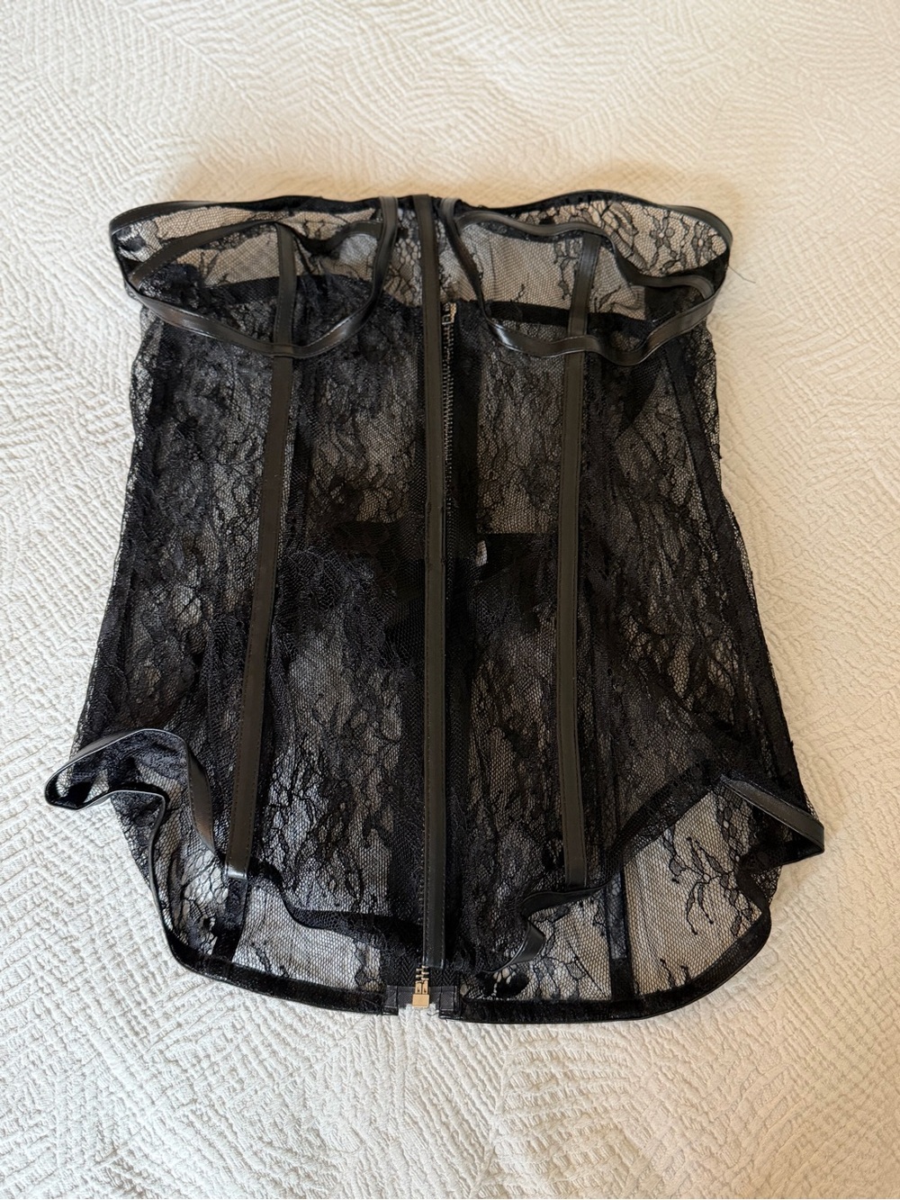 Amazon Black Sheer Lace Strapless Bustier with Front Zipper